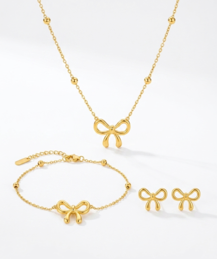 Gold Bow Charm Jewelry Set