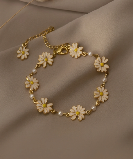 Enamel Flower Pearl Bracelet