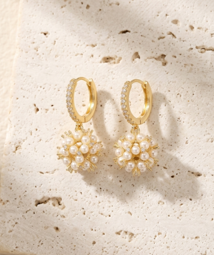 Pearl Cluster Hoop Earrings