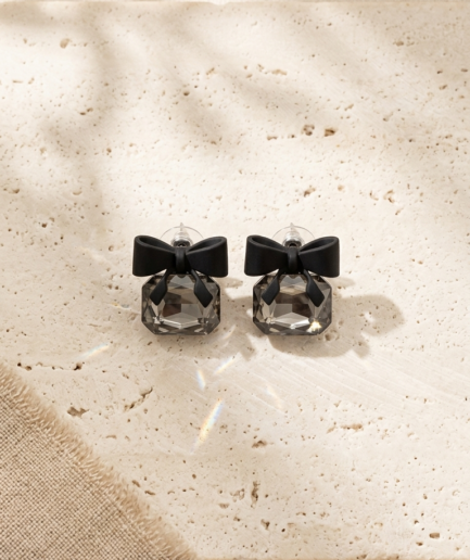 Smoky Crystal Bow Earrings