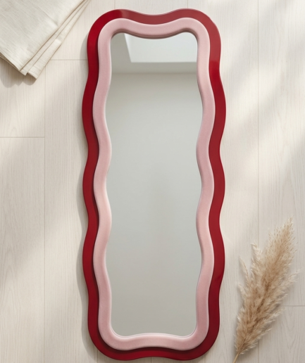 Red & Pink Fabric Padded Mirror