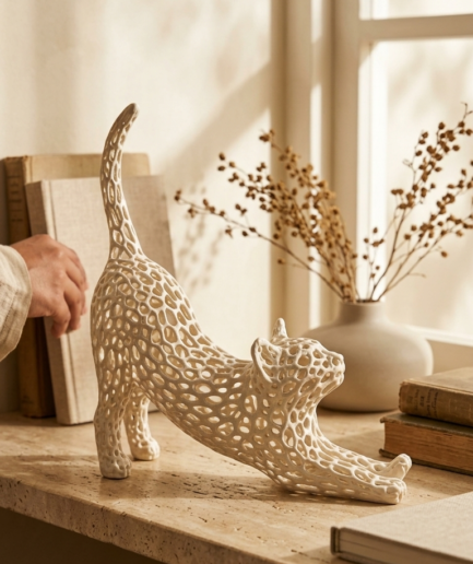 Voronoi Reclining cat statue